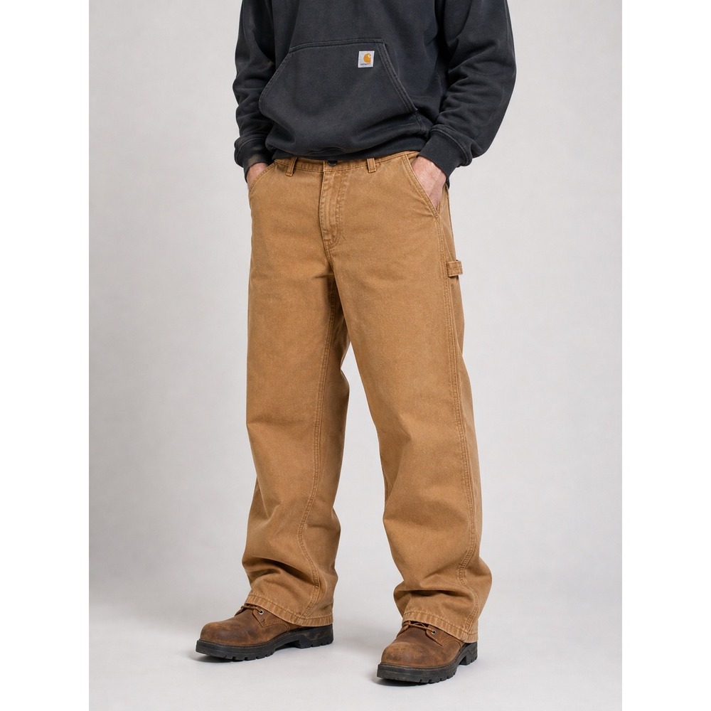 Carhartt B111 BRN Flannel Lined Loose Fit Duck Canvas Carpenter Pants Mens 32x30